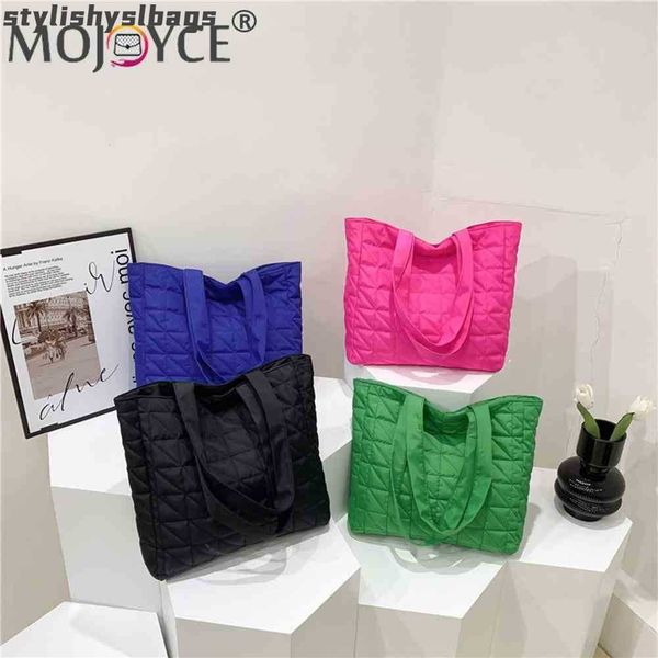

totes casual shoulder bag quilted cotton padded ladies tote handbags rhombus pattern large capacity solid for travel work female purse 01052