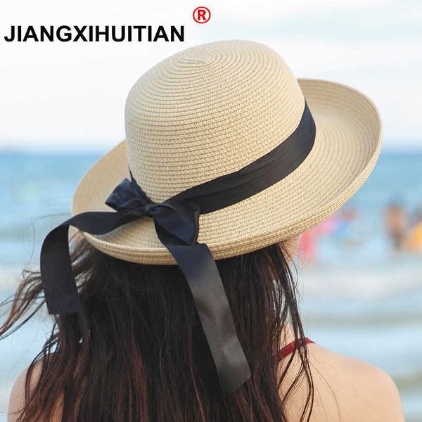 

stingy brim hats 2018 summer straw women big wide brim beach foldable sun block uv protection panama hat bone chapeu feminino 0103, Blue;gray