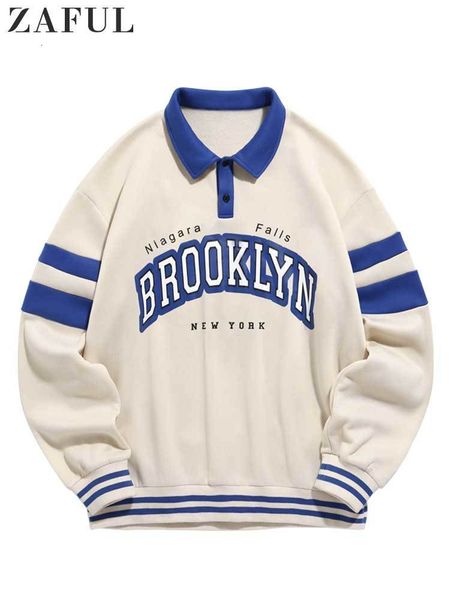 

men's hoodies sweatshirts hoodie for men polo collar fleece lined sweatshirt colorblock letter printed streetwear pullover fall winter, Black