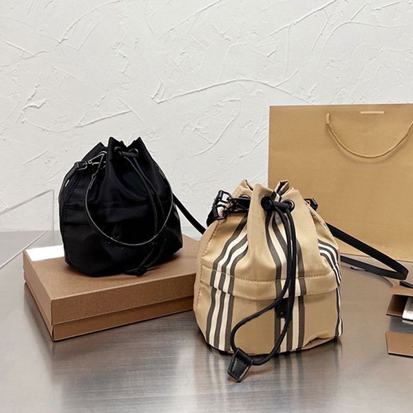 

mini bucket bag drawstring classic plaid designer handbags crossbody shoulder back bag canvas genuine leather checkered purse totes handle h