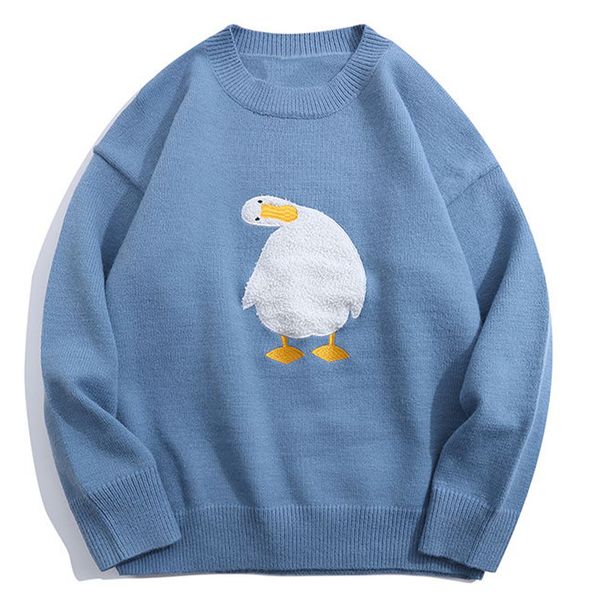 

men's sweaters lacible streetwear harajuku cartoon duck pattern knitted loose jumpers fashion casual winter sweater pullover men women, White;black