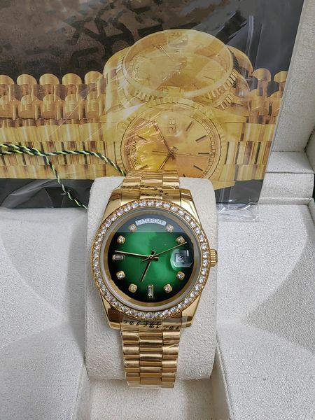 

with original box high-quality luxury watch 41mm 18038 automatic watch diamond bezel 18k gold green sapphire 2813 movement mens watches wris, Slivery;brown