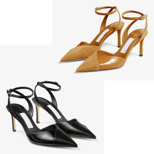 

fashionable pumps women's sandals platform brand cassia 75 patent calfskin sling shoes pointed elegant women show charm, Black