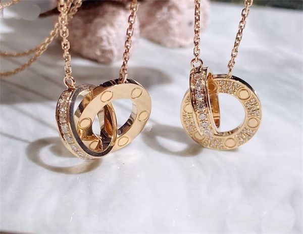 

fashion designer necklaces for teen girls hypoallergenic engagement party gifts couple love dainty necklace double rings pendant necklace de, Silver