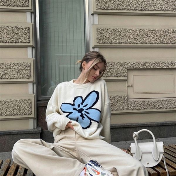 

men's sweaters goth flower graphic white women clothing hip hop streetwear winter pullover y2k harajuku men fashion 230104, White;black