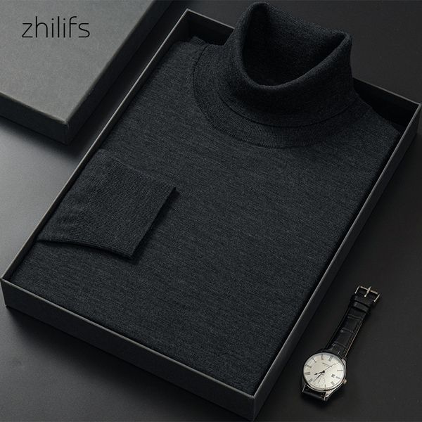 

men's sweaters turtleneck autumn winter rollneck warm 100 merino pure wool knitted keep men jumper ultra thin 230105, White;black