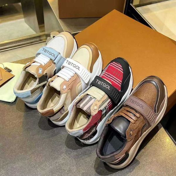 

designer sneakers men shoes print check trainer platform trainers striped sneaker vintage suede shoe burbrerys with box no281