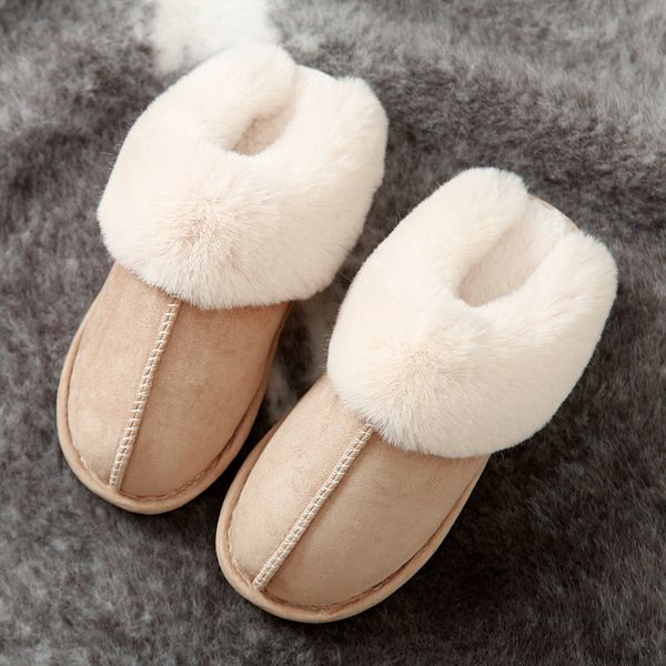 

slippers winter women faux fur suede fashion warm indoor men slipper sandals home cotton shoes bedroom plush fleece fluffy 230105, Black