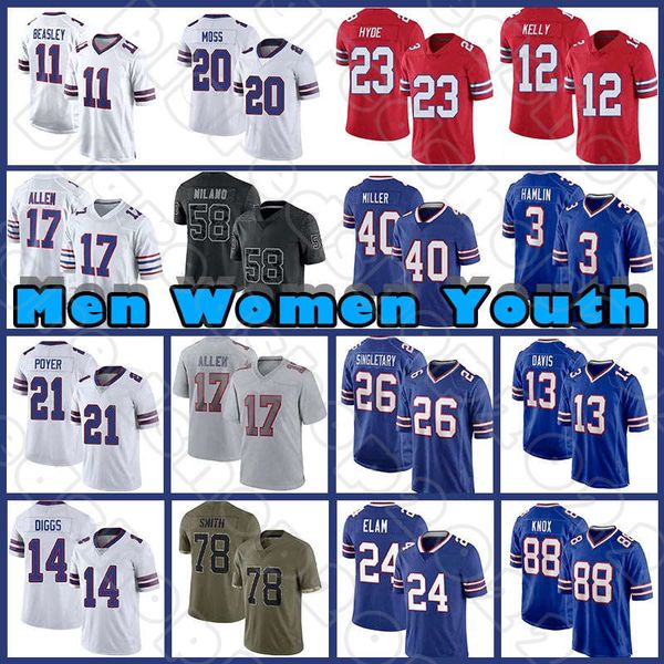 

17 josh allen stefon diggs von miller football kaiir elam jerseys dawson knox billes devin singletary tre'davious white buffalos gabrie, Black;red