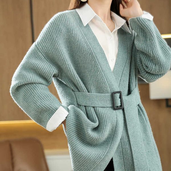 

women's sweaters knits tees 2021 autumn winter new pure cashmere cardigan high-end thicken coat 100%wool mid-length knit sweater plus s, White;black