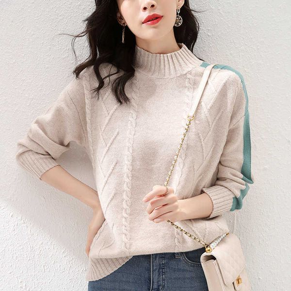 

women's sweaters men's half high collar 100%pure wool cashmere sweater women thick knit pullover plus size 2021 autumnwinter new f, White;black