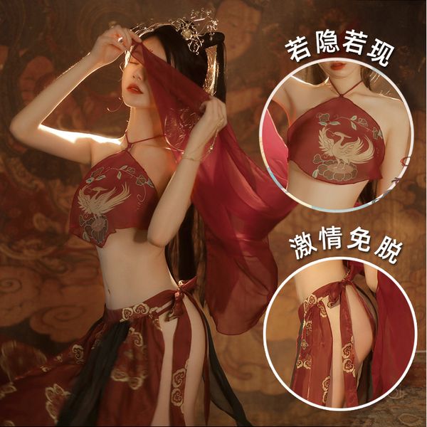 

set emotional underwear uniform seductive transparent pajamas couple passion cheongsam maid fun supplies set 230105, Red;black
