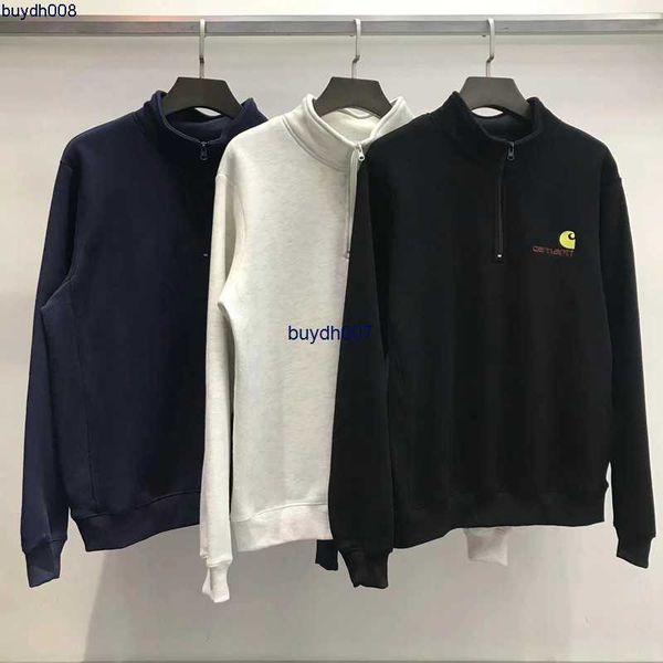 

men's hoodie sweatshirt fashion designer brand carhart half zip sweater with plush embroidery letter stand collar loose couple casual p, Black