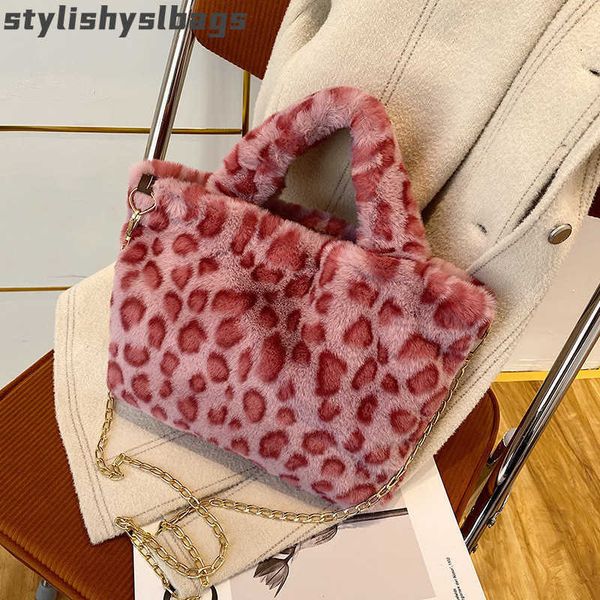 

totes winter cute leopard zebra pattern women's plush bag design soft warm faux fur tote ladies chain shoulder messenger bag female 010