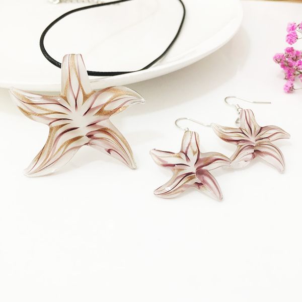 

murano glass necklace earrings chinese style set for women handmade 1set summer star starfish lampwork jewelry, Silver