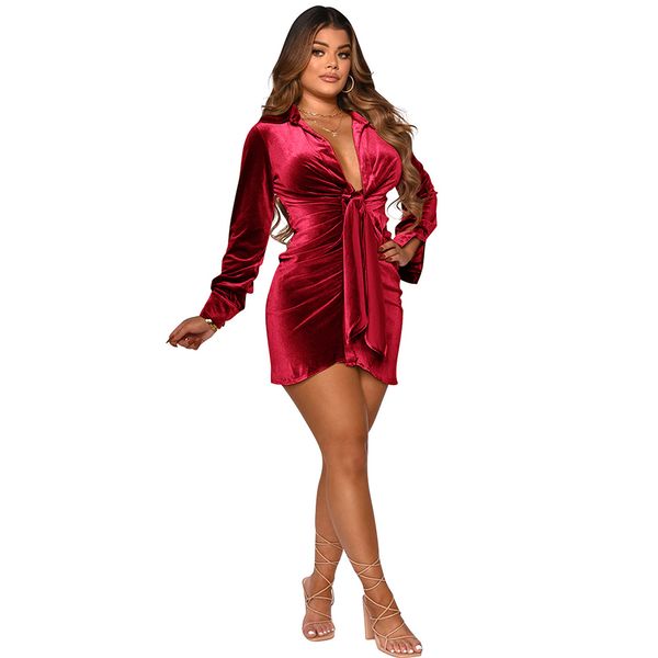 

autumn winter women bodycon mini party dresses velvet deep v neck lace-up long sleeve dress nightout club evening dress, White;black