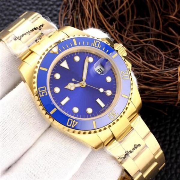 

40mm green gold watch men automatic mechanical watch black sterile dial sapphire crystal black blue ceramic bezel waterproof lumin234h, Slivery;brown