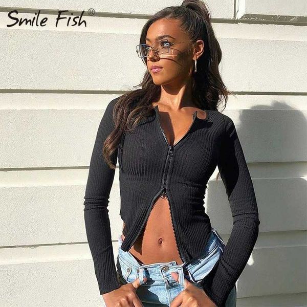 

women's t-shirt fashion t-shirts o-neck long sleeve zippers black white casual autumn winter tees female t shirt women chic t-shirts g