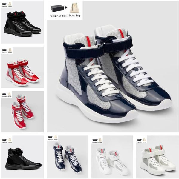 

excellent america cup sports shoes men high-sneakers patent calf leather mesh nylon casual walking light rubber sole famous trainers shoe eu, Black