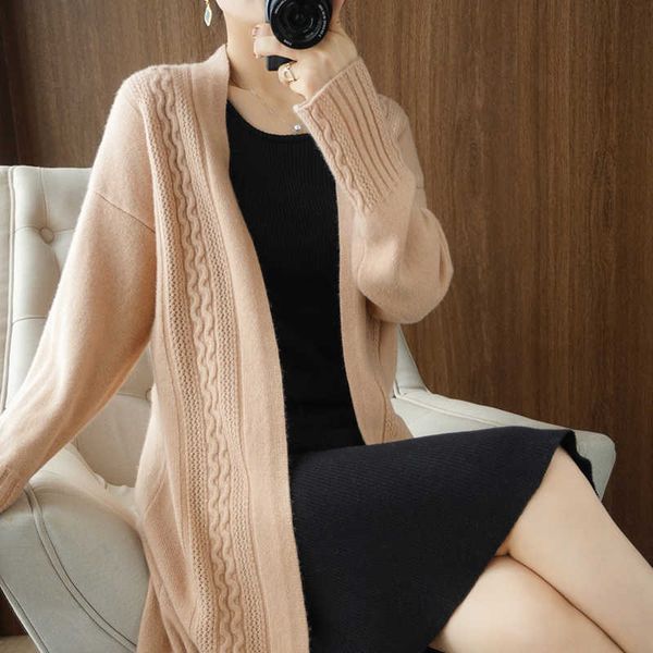 

women's sweaters knits tees 100%pure wool /cashmere cardigan women thick long sweater plus size coat autumn winter knit jacket over kne, White;black