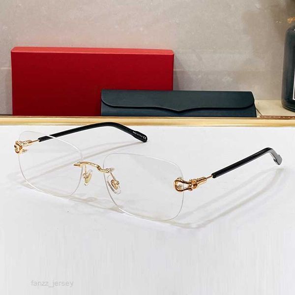 

fashion optical frames rimless horseshoe buckle metal buffalo horn glasses frame clear rectangle eyewear for man designer sunglasses good, Black