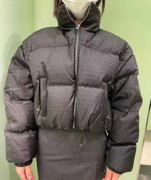 

women's down parkas 22 autumn and winter new dark pattern letter jacquard removable filling full thickened warm short cotton coat, Black