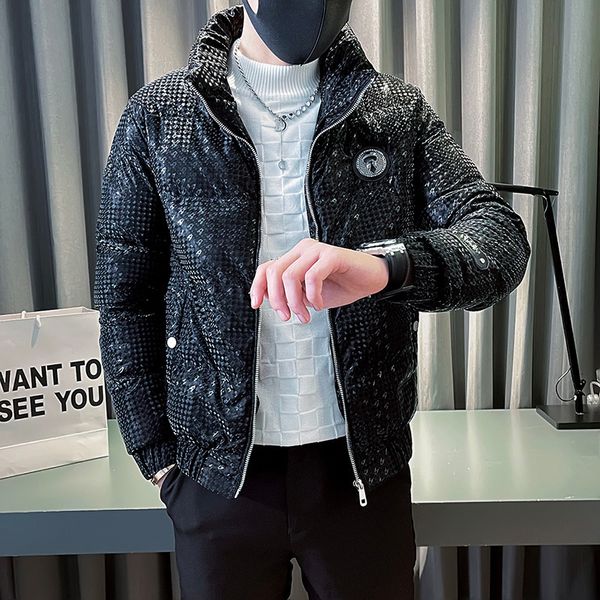 

men's jackets winter luxurious sequin thicken warm stand collar casual puffer parkas overcoat windproof streetwear clothing 230105, Black;brown