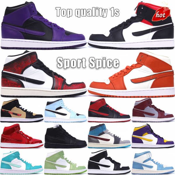 

2023 1 1s mid basketball shoes for men women new jumpmans trainers dark concord ice blue washed teal alternate bred cherrywood red outdoor, Black