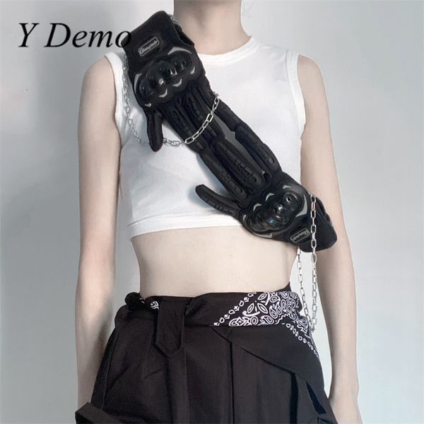 

women's tanks camis y demo techwear punk moto biker glove beading chains adjustable chest vest for women camisole streetwear 230104, White