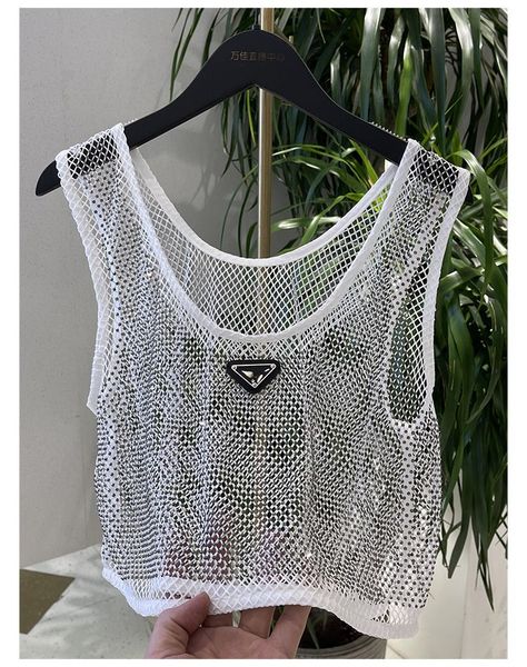 

women's mesh short crop t-shirts rhinestone emboridered vest summer girls crystal strass sundress tank bikini cover up, White