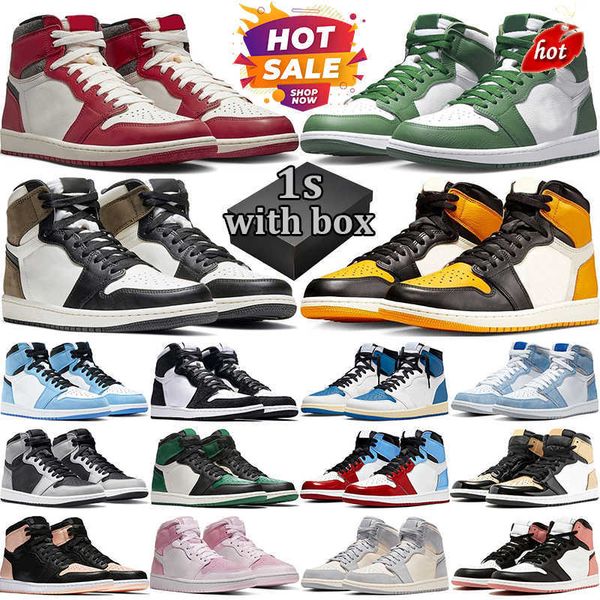 

2023 og box men women high 1s basketball shoes chicago lost found gorge green stage haze diamond dark mocha patent bred panda university, Black