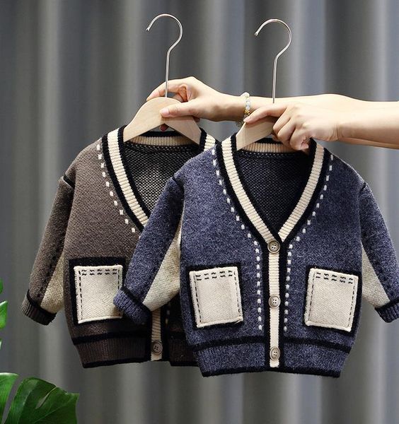 

down coat fall spring kids boys knitted jacket cardigan v neck single breasted long sleeve knit fashion children sweater 230104, Blue;gray