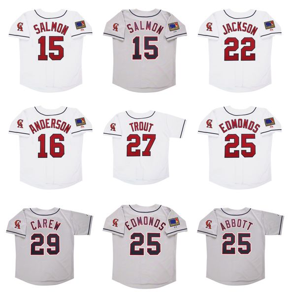 

1994 tim salmon california baseball jersey angels 125th patch bo jackson mike trout chuck finley garret anderson troy glaus darin erstad rod, Blue;black