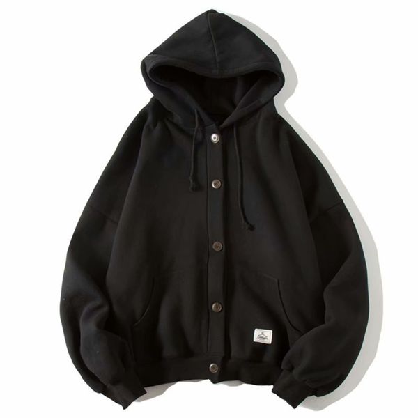 

men's hoodies sweatshirts fashion solid sports hip hop men women hooded pullover button long sleeve boy girl hoodie hoody clothes 2301, Black