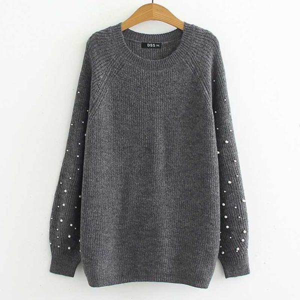 

women's sweaters knits tees 5xl plus size for women casual female knitwear fashion raglan sleeve knitting beading roft pullover autumn, White;black