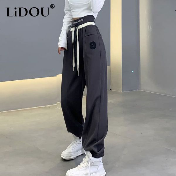 

women's pants s spring autumn high waist loose casual letter embroidery lantern sweatpant comfortable bandage all match trousers 230105, Black;white