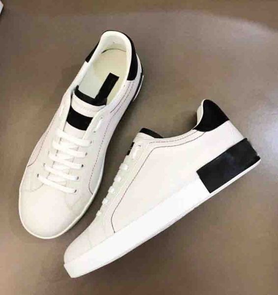 

22s/s casual shoes white leather calfskin nappa portofino sneakers shoes luxury brands comfort outdoor trainers men's walking eu38-46 b, Black