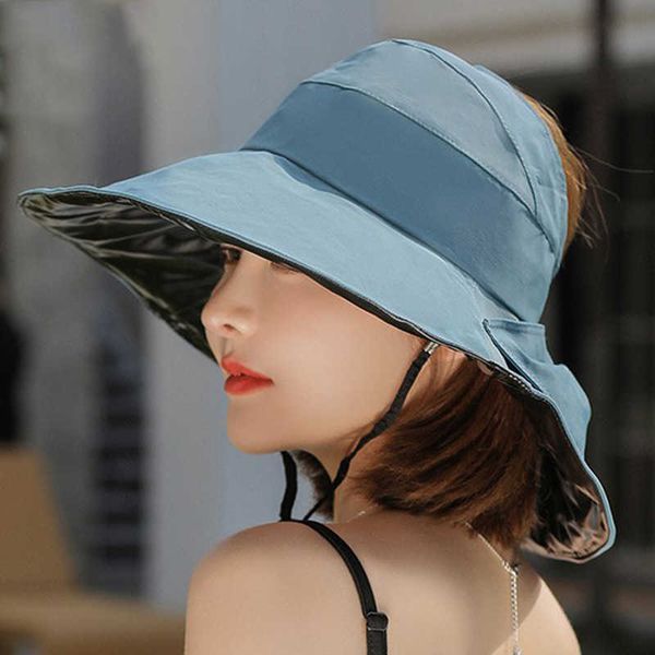 

stingy brim hats vansa new summer pearl adjustable big heads wide-brimmed beach uv protection packable sun visor hat with 0103, Blue;gray