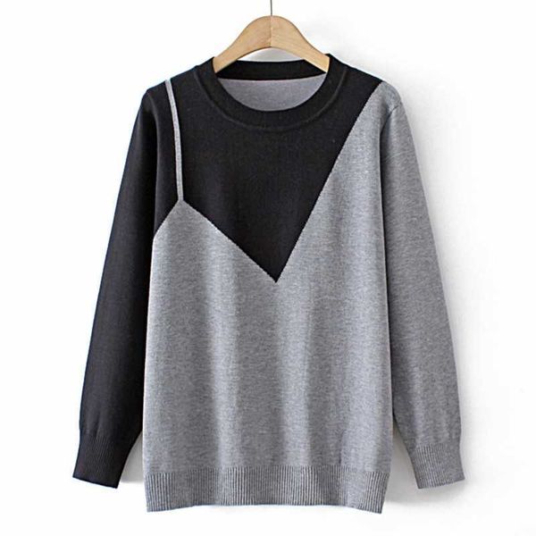 

women's sweaters knits tees plus size women jumper 4xl winter slim fit high strecth black grey block color sweater casual o-neck long s, White;black