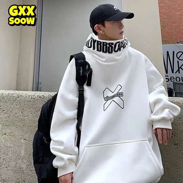 

men's hoodies sweatshirts winter hip hop hoodie men women letter print turtleneck sweatshirt fashion streetwear fleece pullover clothin, Black