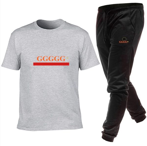 

designer mens tracksuits t shirts and trousers set basketball streetwear sports suit brand letter print tees with pants 2 piece set fashion, Gray