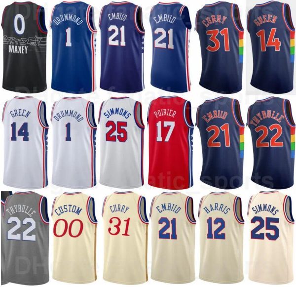 

custom printed 75th anniversary basketball tobias harris jersey 12 james harden 1 joel embiid 21 georges niang 20 tyr, Black
