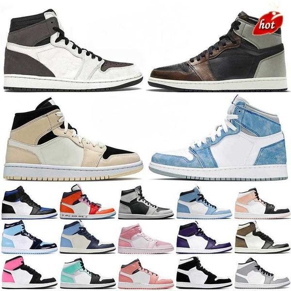 

2023 jumpman 1 1s basketball shoes sneakers light smoke obsidian grey silver toe university blue retroes paint drip men women, Black