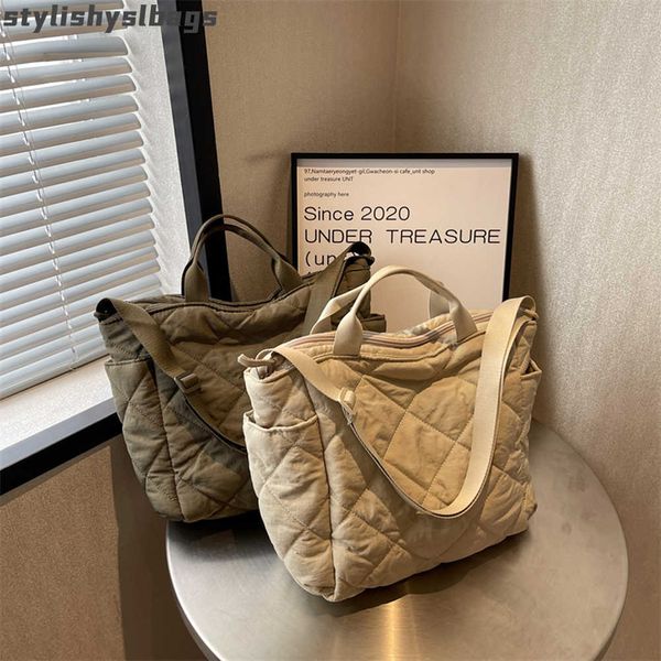 

totes cotton padded bag large capacity quilted commute bags diamond lattice solid color fashion soft handbag female totes hobo bag 010523h