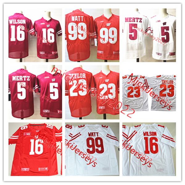 

american college football wear wisconsin badgers football jersey stitched mens 99 jj. watt 23 jonathan taylor 5 graham mertz 16 russell wils, Black