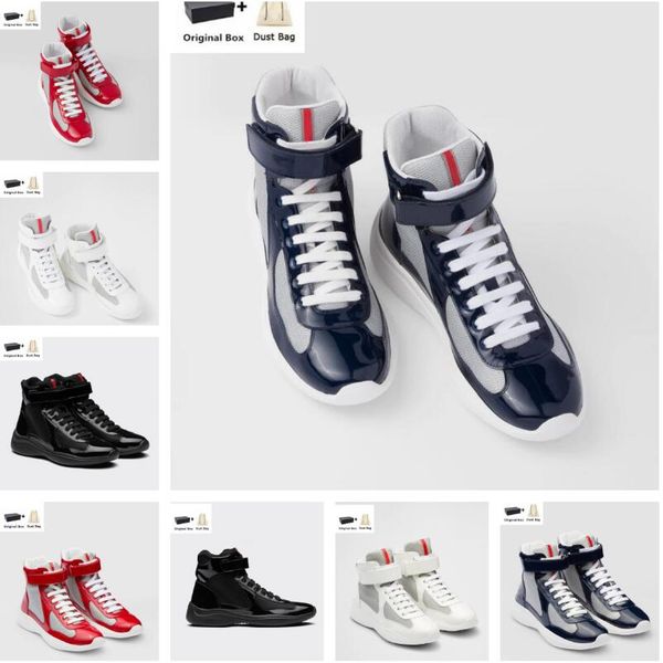 

america cup high-sneakers shoes patent calf leather mesh nylon casual walking light rubber sole discount sports shoe eu38-46 original box, Black