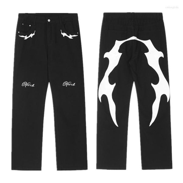 

men's jeans 2023 cool design graphic print hip hop baggy men y2k pants straight cotton elegant casual long trousers pantalon homme, Blue