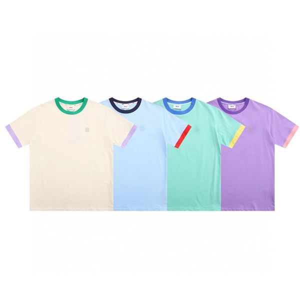 

spring/summer 2022 new blue white purple green splice sleeve couple short sleeve t-shirt size s-xxl