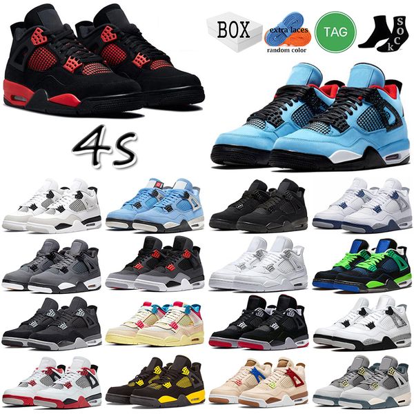 

with box 4 mens basketball shoes 4s retro black cat red cement military black midnight navy violet ore oreo bred sail canyon purple men wome