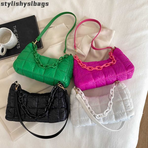 

totes women shoulder bags fashion quilted lady shoulder handbag nylon winter cotton padded check female casual messenger bag phone bag 01052
